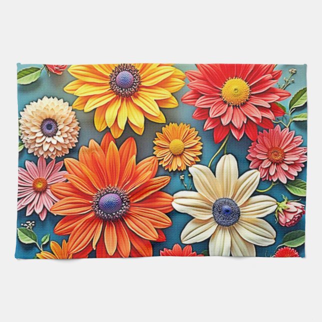 Vibrant Floral Fantasy Design Kitchen Towel (Horizontal)