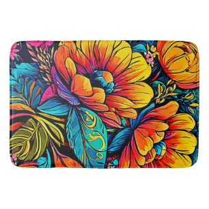 Vibrant Floral Fantasy in Bold Colours Bath Mat