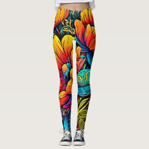 Vibrant Floral Fantasy in Bold Colours Leggings