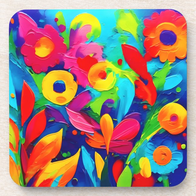 Vibrant Floral Fantasy Painting Coaster (Front)