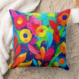 Vibrant Floral Fantasy Painting Throw Pillow