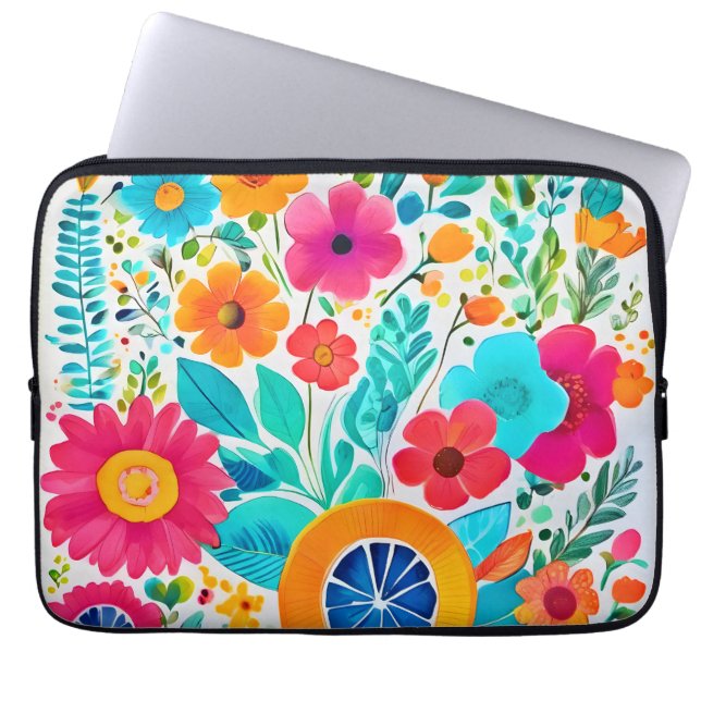 Vibrant Floral Fiesta Laptop Sleeve (Front)