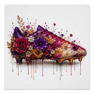 Vibrant Floral Football Boot Dripping Gold Purple Poster