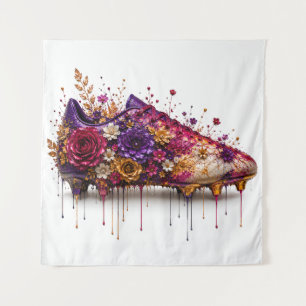Vibrant Floral Football Boot Dripping Gold Purple Tapestry