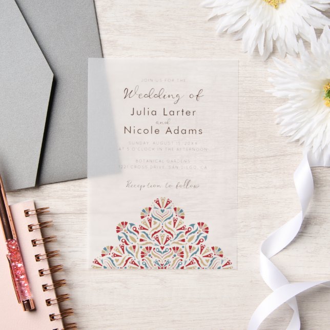 Vibrant Floral Fragrance Delight Mandala Wedding Vellum Invitations (Wedding)