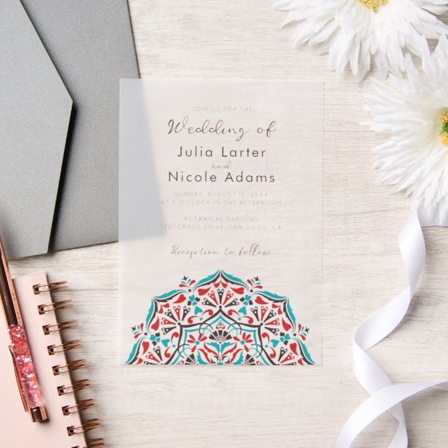 Vibrant Floral Fragrance Delight Mandala Wedding Vellum Invitations (Wedding)