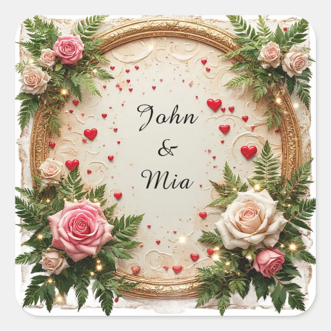 Vibrant Floral Frame Design Square Sticker (Front)