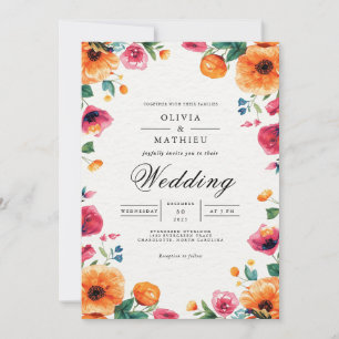 Vibrant Floral Frame Wedding Invitation