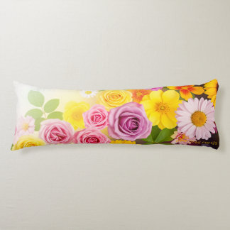 Vibrant Floral Gradient Art – Pink Yellow Purple Body Pillow
