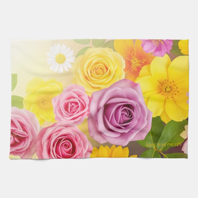 Vibrant Floral Gradient Art – Pink Yellow Purple Kitchen Towel (Horizontal)