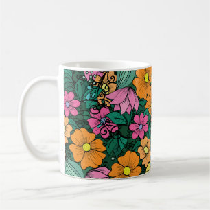 Vibrant Floral: Green Background Vintage. Coffee Mug