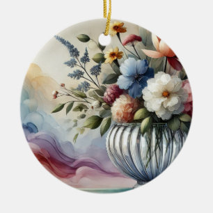 Vibrant Floral Harmony Birthday Invitation Ceramic Ornament