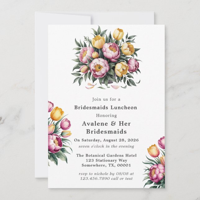 Vibrant Floral Harmony Bridesmaids Luncheon Invitation (Front)