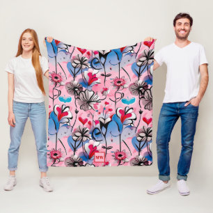 Vibrant, floral hearts, and flowers monogram fleece blanket