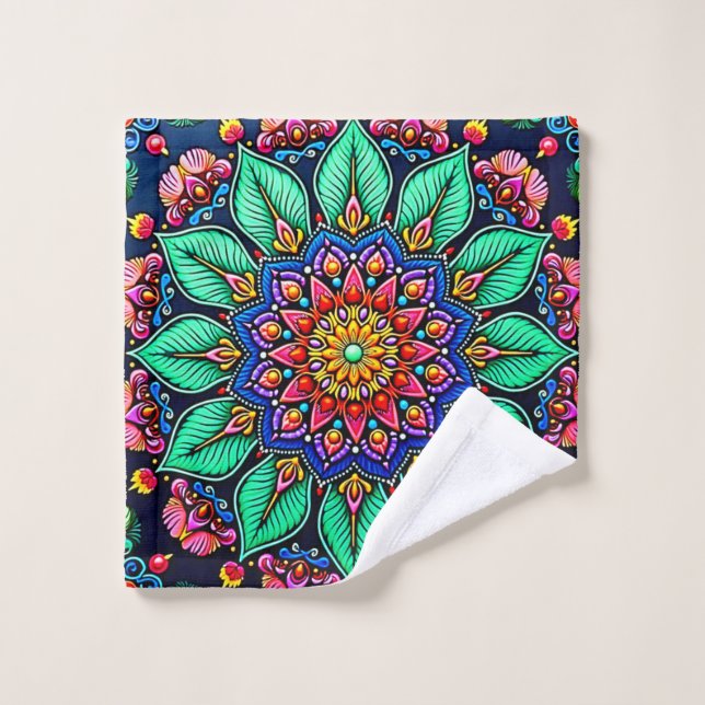 Vibrant Floral Mandala Art (Gant de toilette)