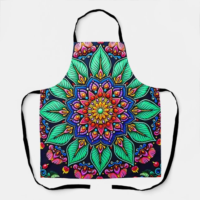 Vibrant Floral Mandala Art Apron (Front)