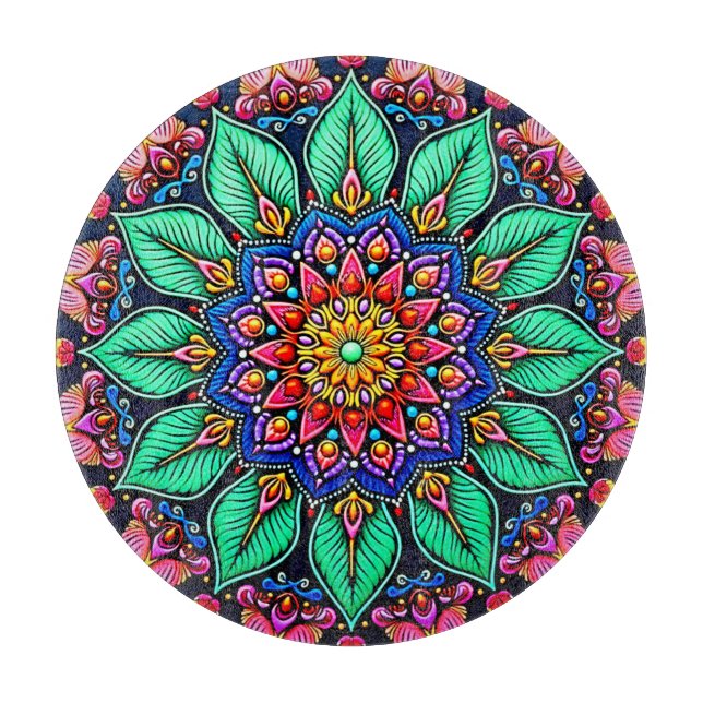 Vibrant Floral Mandala Art Cutting Board (Front)