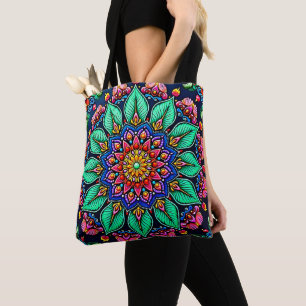 Vibrant Floral Mandala Art Tote Bag