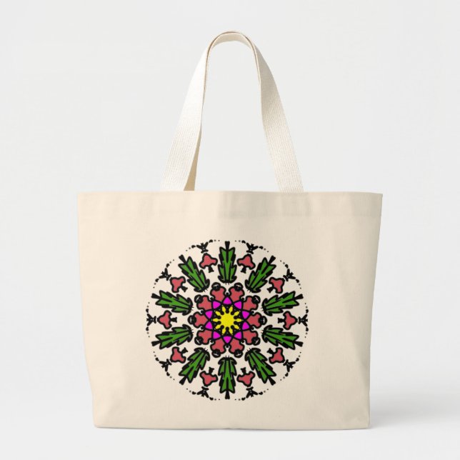 Vibrant Floral Mandala Large Tote Bag (Front)