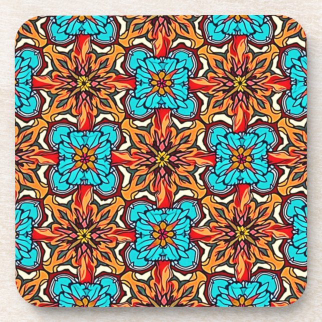 Vibrant Floral Mandala Repeat Art Coaster (Front)