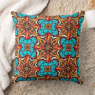 Vibrant Floral Mandala Repeat Art Throw Pillow