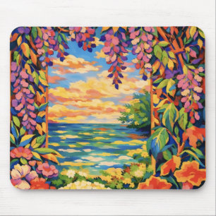 Vibrant Floral Ocean Sunset Garden – Fauve  Mouse Pad
