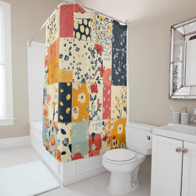 Vibrant Floral Patchwork Quilt in Warm Tones (In Situ)