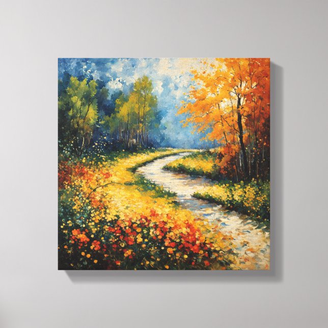 Vibrant Floral Path Landscape  Canvas Print (Front)
