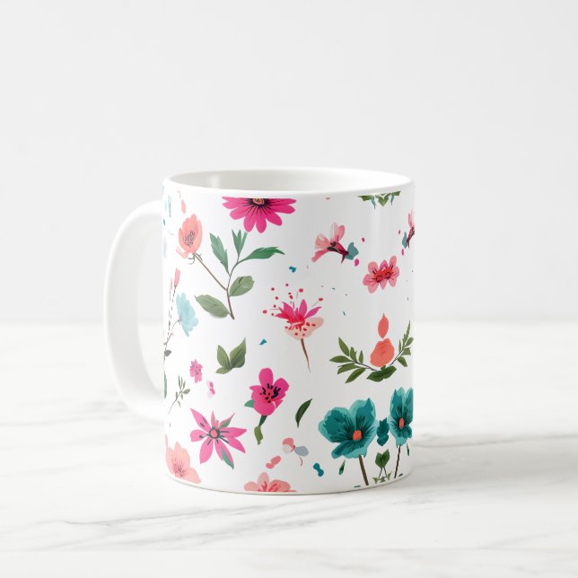 Vibrant Floral Pattern Art Coffee Mug (Front Left)