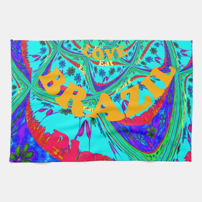 Vibrant Floral Pattern: Brazilian Tribute Eat Love Kitchen Towel (Horizontal)