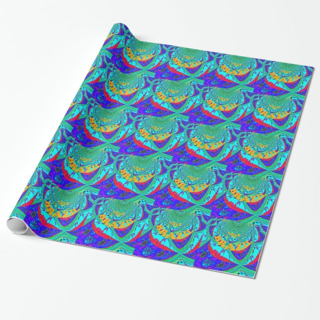 Vibrant Floral Pattern: Brazilian Tribute Eat Love Wrapping Paper (Unrolled)