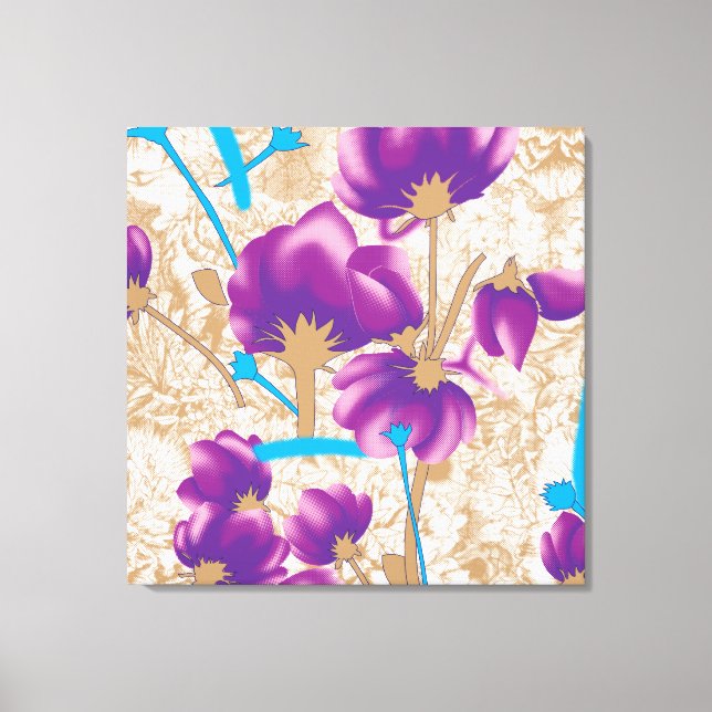 Vibrant floral pattern featuring purple and blue f canvas print (Front)