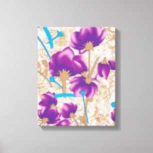 Vibrant floral pattern featuring purple and blue f canvas print