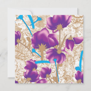 Vibrant floral pattern featuring purple and blue f card