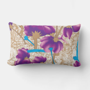 Vibrant floral pattern featuring purple and blue f lumbar pillow