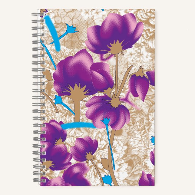 Vibrant floral pattern featuring purple and blue f notebook (Front)