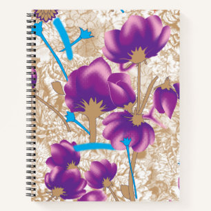 Vibrant floral pattern featuring purple and blue f notebook