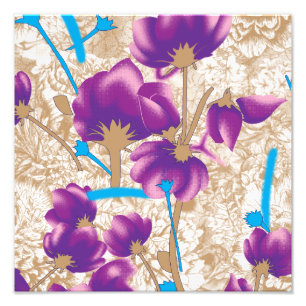 Vibrant floral pattern featuring purple and blue f photo print
