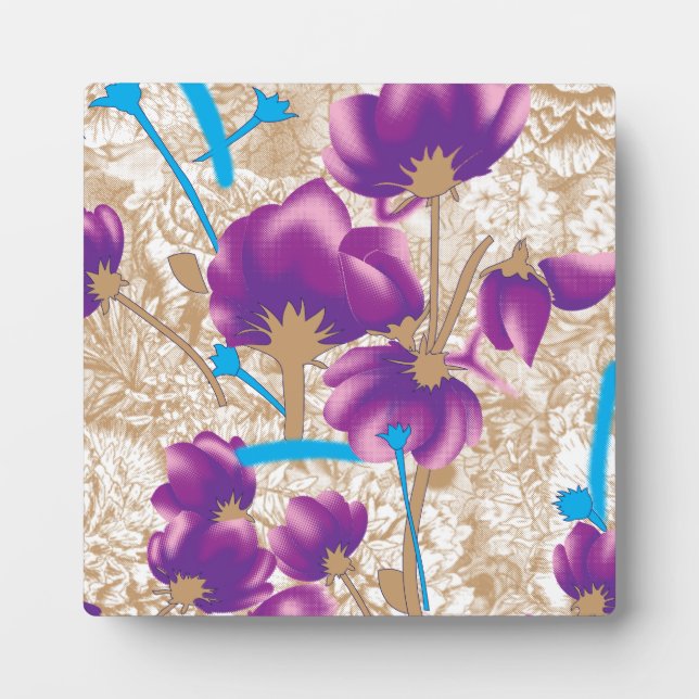 Vibrant floral pattern featuring purple and blue f plaque (Front)