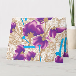 Vibrant floral pattern featuring purple and blue f thank you card