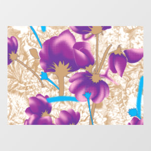 Vibrant floral pattern featuring purple and blue f window cling