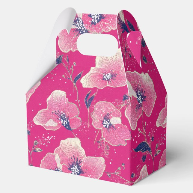 Vibrant Floral Pattern in Pink, White & Royal Blue Favor Box (Front)