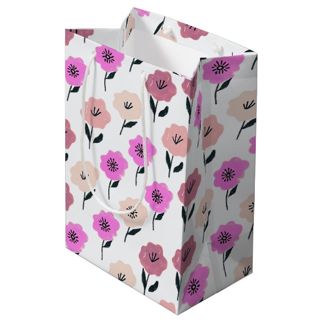 Vibrant Floral Pattern Medium Gift Bag (Back Angled)