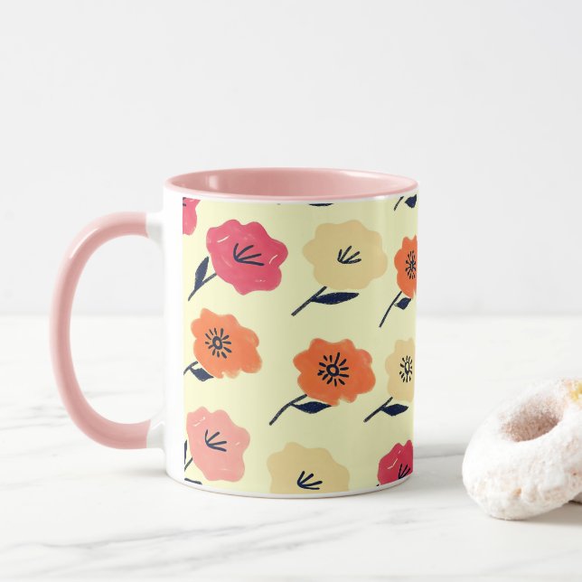 Vibrant Floral Pattern Mug (With Donut)