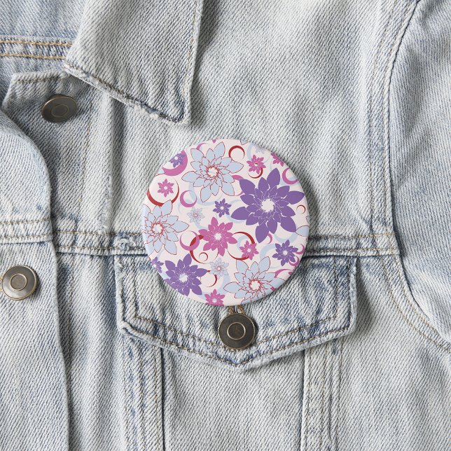 Vibrant Floral Pattern Purple Pink Blue Flowers  3 Inch Round Button (Creator Uploaded)