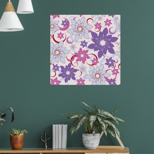 Vibrant Floral Pattern Purple Pink Blue Flowers  Poster (Creator Uploaded)