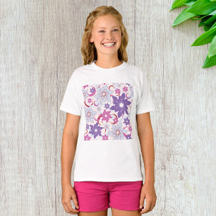 Vibrant Floral Pattern Purple Pink Blue Flowers T-Shirt