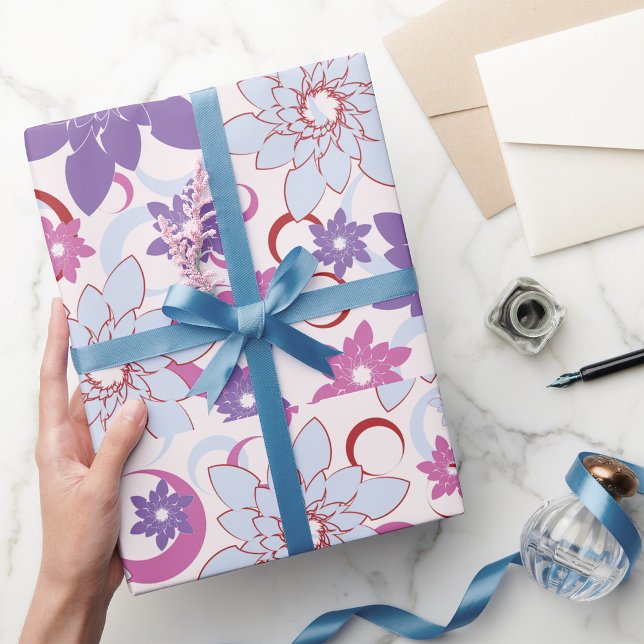 Vibrant Floral Pattern Purple Pink Blue Flowers  Wrapping Paper (Creator Uploaded)