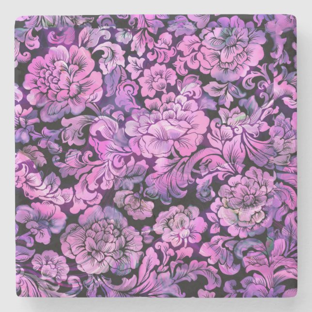 VIBRANT FLORAL PATTERN Stone Coaster (Front)