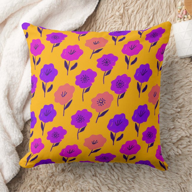 Vibrant Floral Pattern Throw Pillow (Blanket)